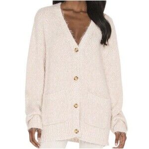 Free People Nevermind Oversized Fuzzy Cardigan Sweater Cream/Blush XS